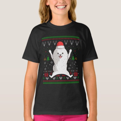 pomeranian dog santa claus ugly christmas pattern  T_Shirt