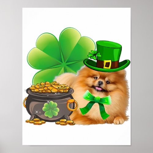 Pomeranian Dog Shamrock St Patricks Day Dog Irish Poster
