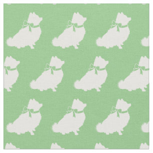 Pomeranian Dog Silhouette Pet Sage Green Fabric