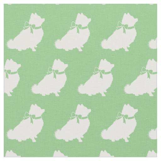 Pomeranian Dog Silhouette Pet Sage Green Fabric