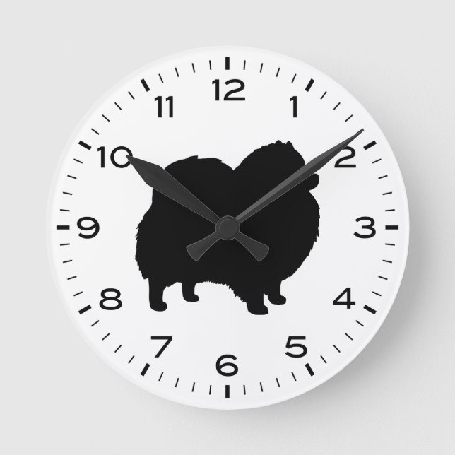 Pomeranian Dog Silhouette Round Clock (Front)