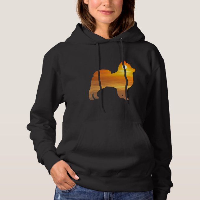 Pomeranian Dog Silhouette Sunrise Hoodie (Front)