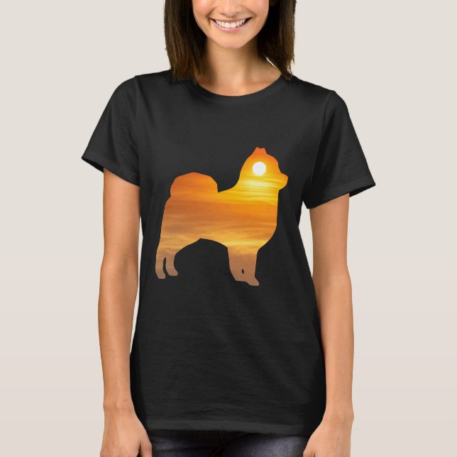 Pomeranian Dog Silhouette Sunrise T-Shirt (Front)