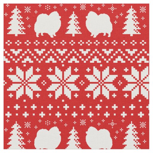 Pomeranian Dog Silhouettes Christmas Holiday Fabric