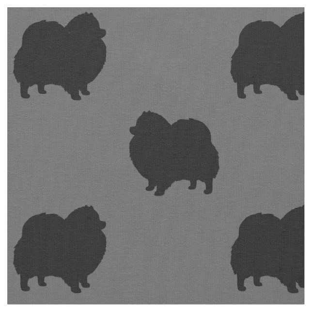 Pomeranian Dog Silhouettes Pattern Black and Grey Fabric (Close Up)