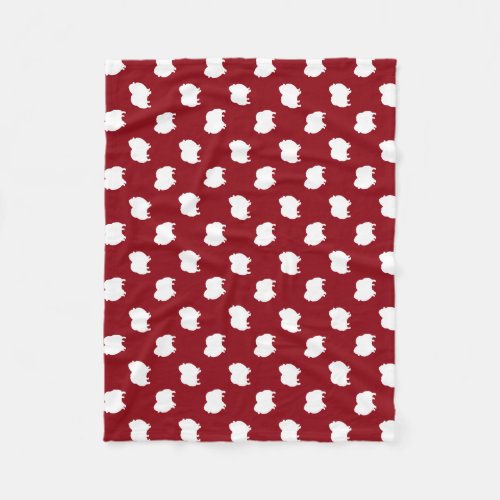 Pomeranian Dog Silhouettes Pattern Red and White Fleece Blanket