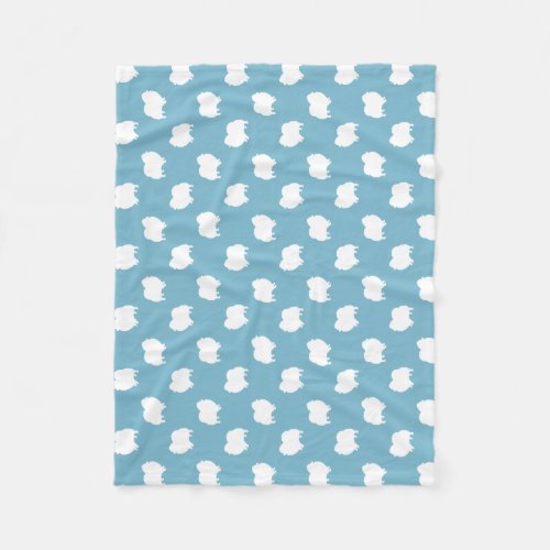 Pomeranian Dog Silhouettes Pattern White and Blue Fleece Blanket