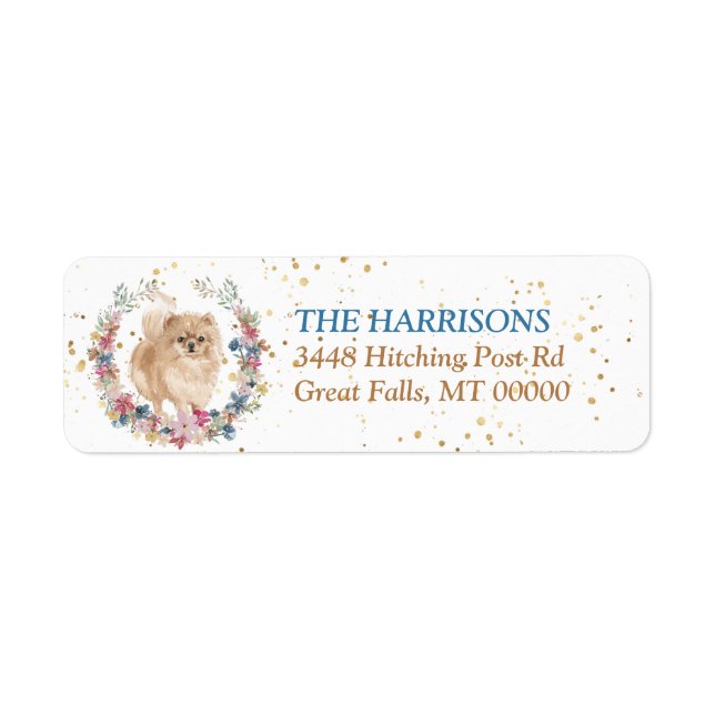 Pomeranian Dog Spring Flowers Wreath Label (Front)