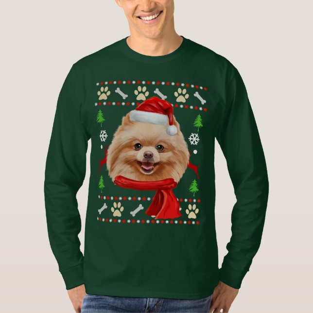 Pomeranian Dog Ugly Christmas T-shirt (Front)