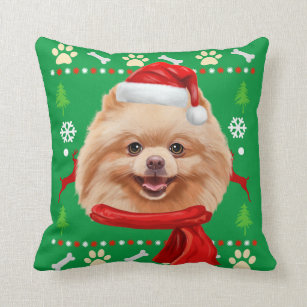 pomeranian christmas pillow