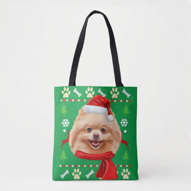 Pomeranian Dog Ugly Christmas Tote Bag (Front)