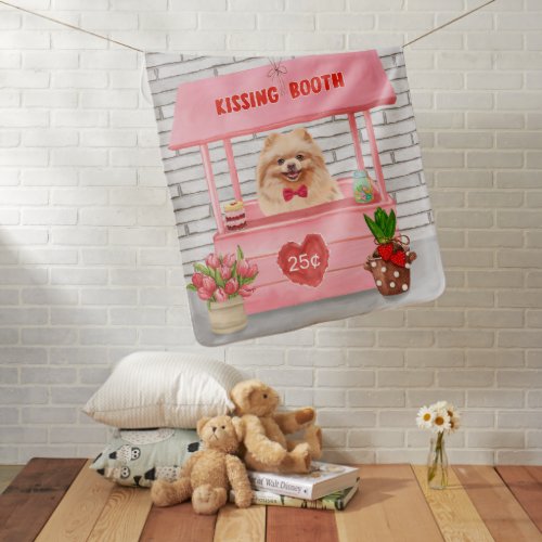 Pomeranian Dog Valentines Day Kissing Booth Baby Blanket