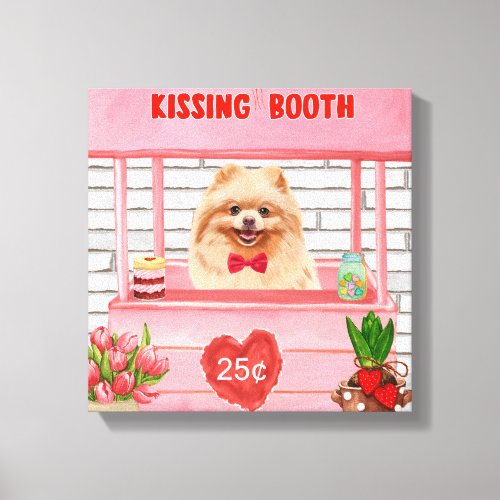 Pomeranian Dog Valentines Day Kissing Booth Canvas Print