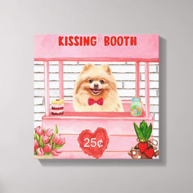 Pomeranian Dog Valentine's Day Kissing Booth Canvas Print (Front)