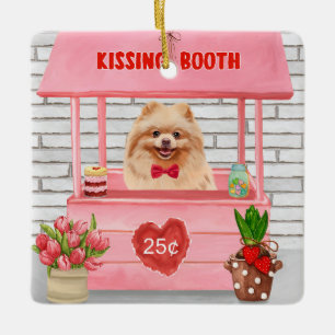Pomeranian Dog Valentine's Day Kissing Booth Ceramic Ornament