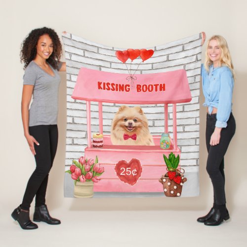 Pomeranian Dog Valentines Day Kissing Booth Fleece Blanket