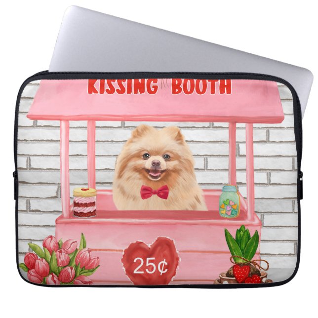 Pomeranian Dog Valentine's Day Kissing Booth Laptop Sleeve (Front)