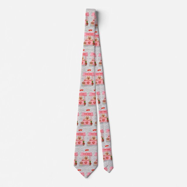 Pomeranian Dog Valentine's Day Kissing Booth Neck Tie (Front)