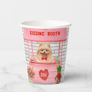 Pomeranian Dog Valentine's Day Kissing Booth Paper Cups