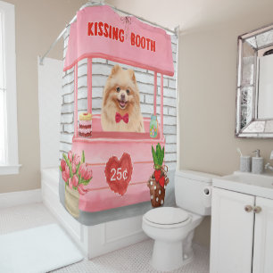 Pomeranian Dog Valentine's Day Kissing Booth Shower Curtain