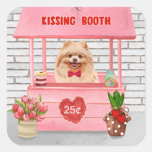 Pomeranian Dog Valentines Day Kissing Booth Square Sticker