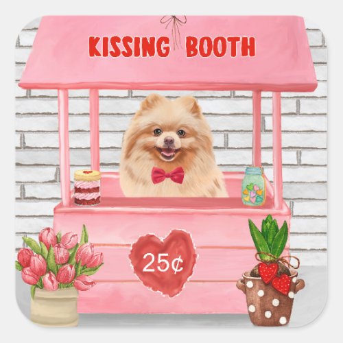 Pomeranian Dog Valentines Day Kissing Booth Square Sticker