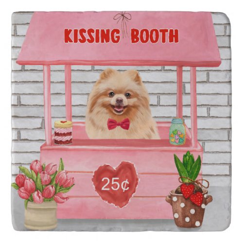 Pomeranian Dog Valentines Day Kissing Booth Trivet