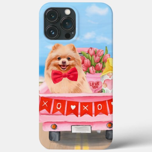 Pomeranian Dog Valentines Day Truck Hearts iPhone 13 Pro Max Case