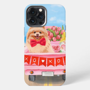 Pomeranian Dog Valentine's Day Truck Hearts iPhone 13 Pro Max Case