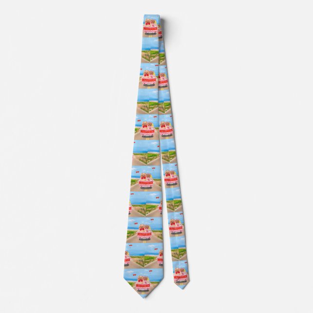 Pomeranian Dog Valentine's Day Truck Hearts  Neck Tie (Front)