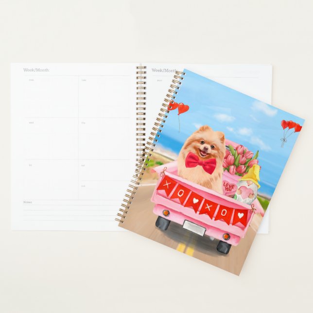 Pomeranian Dog Valentine's Day Truck Hearts Planner (Display)