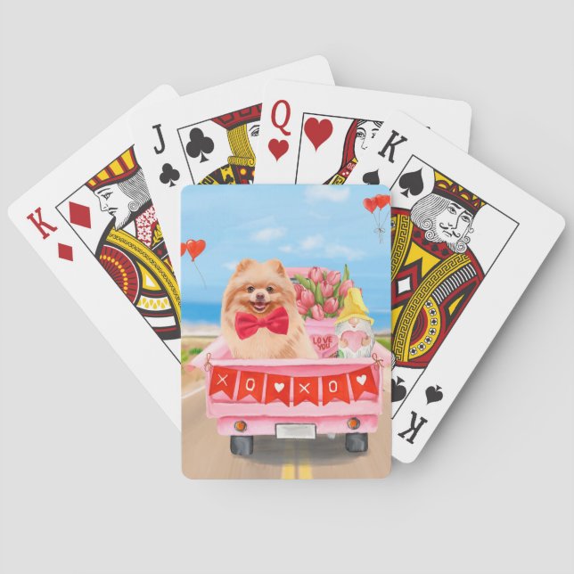 Pomeranian Dog Valentine's Day Truck Hearts Poker Cards (Back)