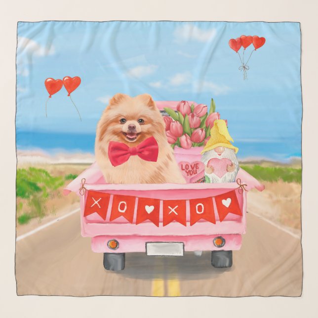 Pomeranian Dog Valentine's Day Truck  Scarf (Front)