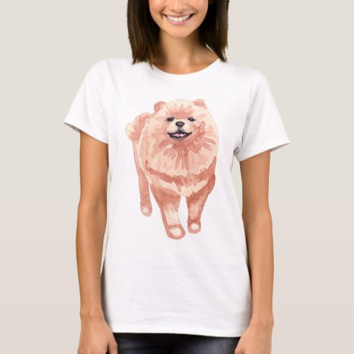 Pomeranian Dog Watercolor Art Painting T_Shirt