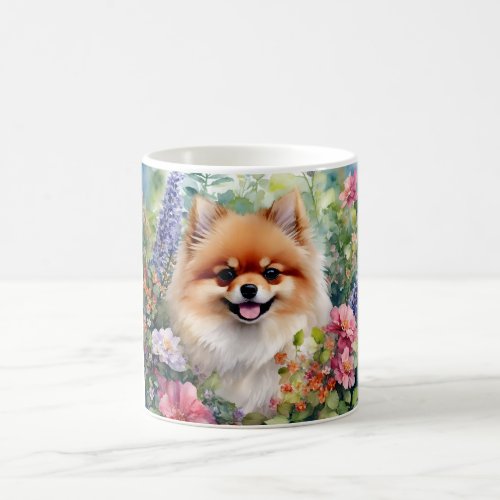 Pomeranian Dog Watercolor Flowers Coffee Mug