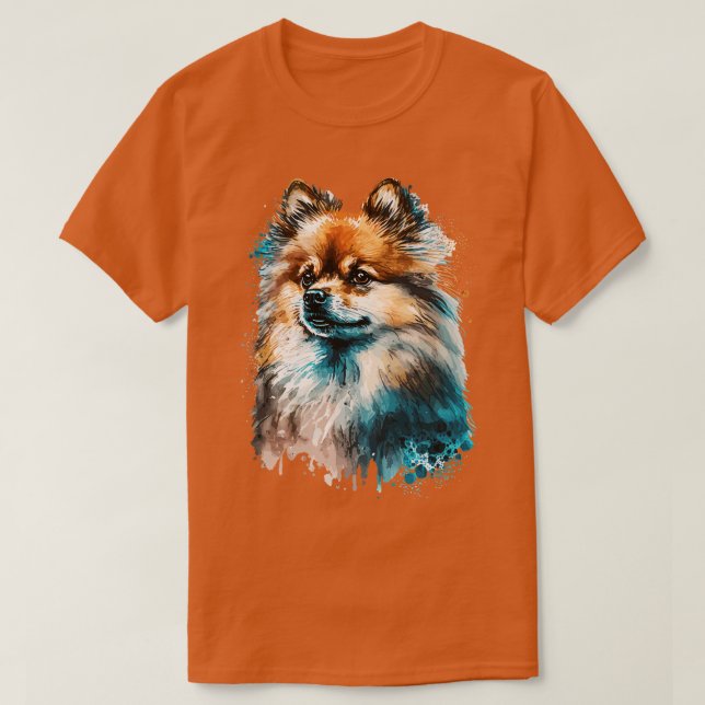 Pomeranian Dog watercolor portrait T-Shirt (Design Front)
