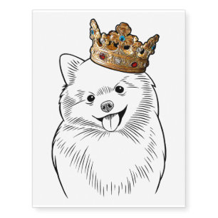 Pomeranian Dog Wearing Crown Temporary Tattoos