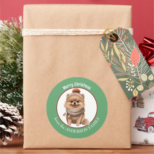 Pomeranian Dog Winter Scarf and Hat Christmas Classic Round Sticker