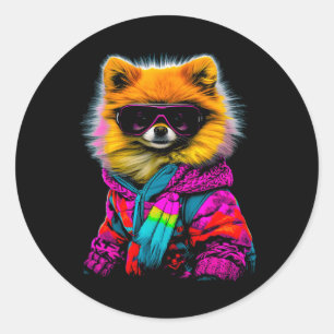Pomeranian Dog Winter Sports Ski Snowboard Classic Round Sticker
