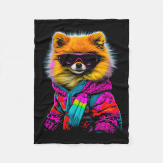 Pomeranian Dog Winter Sports Ski Snowboard  Fleece Blanket