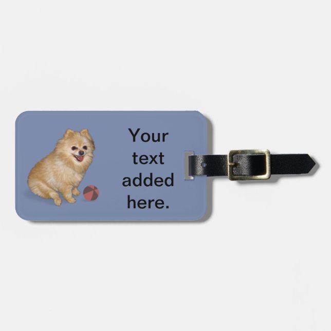 Pomeranian Dog with Ball Luggage Tag (Front Horizontal)