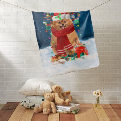 Pomeranian dog with Christmas gifts  Baby Blanket