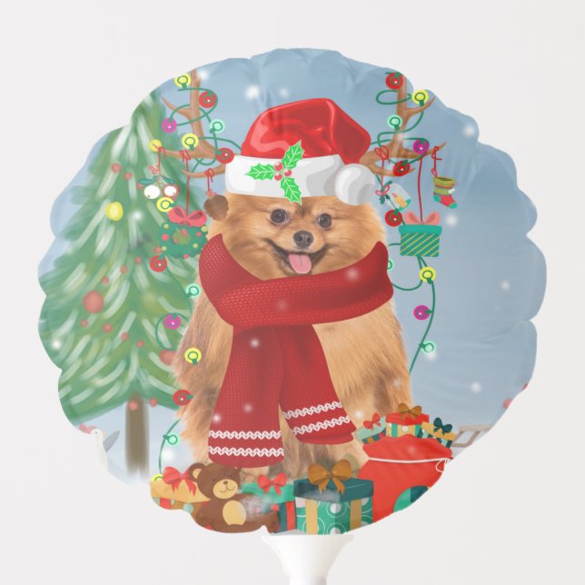 Pomeranian dog with Christmas gifts   Balloon (Front)