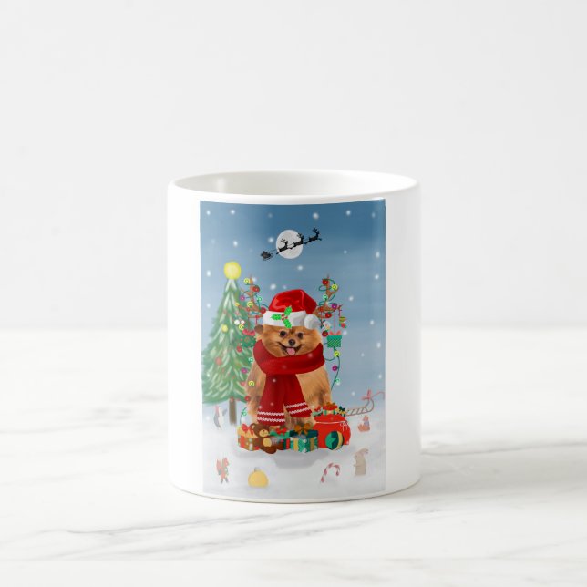 Pomeranian dog with Christmas gifts   Coffee Mug (Center)