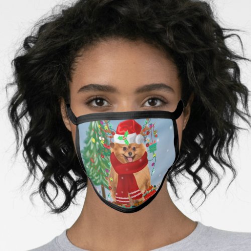 Pomeranian dog with Christmas gifts   Face Mask