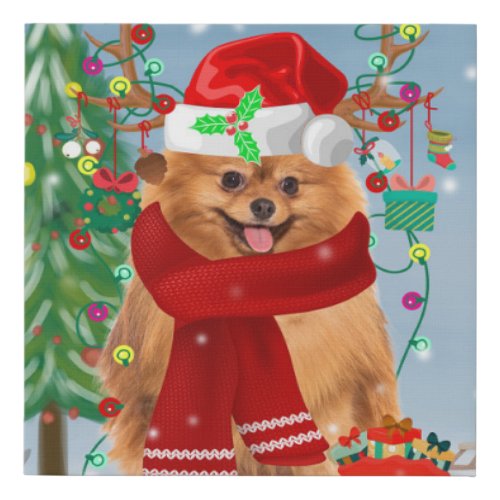 Pomeranian dog with Christmas gifts   Faux Canvas Print