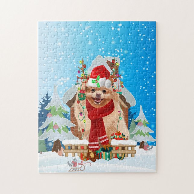 Pomeranian dog with Christmas gifts Jigsaw Puzzle (Vertical)