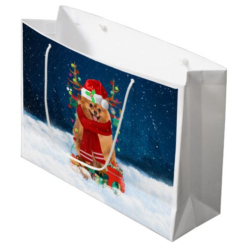 Pomeranian dog with Christmas gifts  Large Gift Bag
