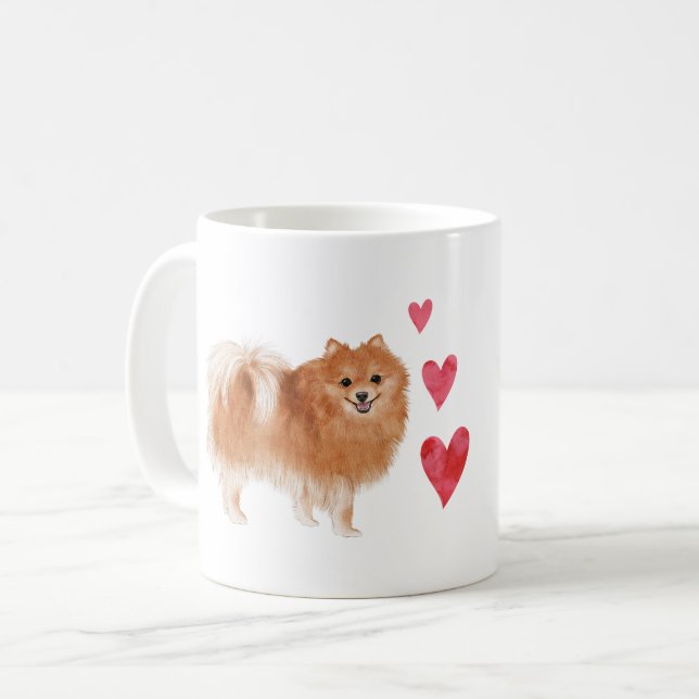 Pomeranian Dog with Custom Pet Name Coffee Mug (Front Left)