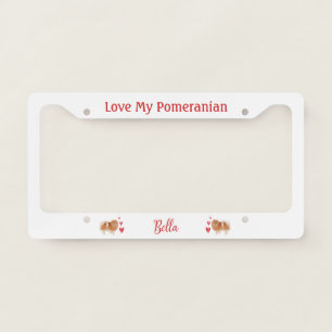 Pomeranian Dog with Custom Pet Name License Plate Frame
